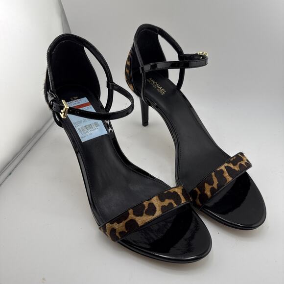 Michael Kors Womens Simone Open Toe Black Patent Animal Print Size 10M NWB - Picture 9 of 16